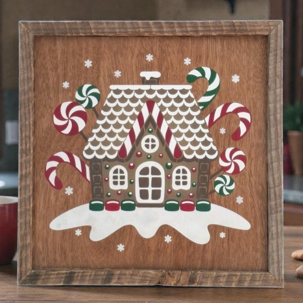 Gingerbread House Painted Wood Sign Rustic Christmas Kitchen Decoration